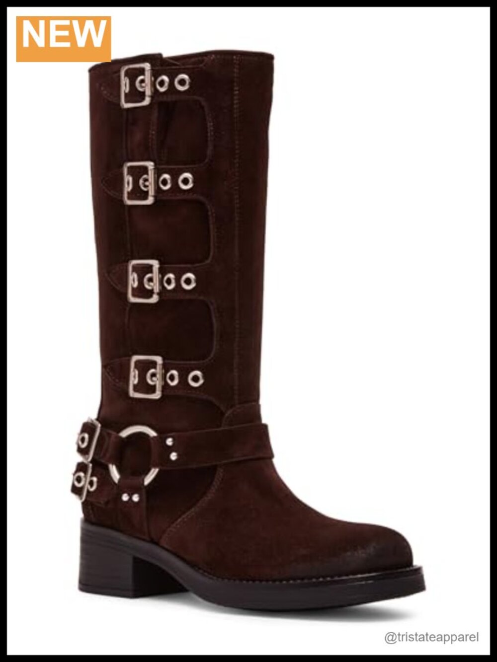 Steve Madden Brocks Knee High Block Heel Engineer Boot with Buckles